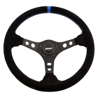 Grant® - 3-Spoke Racing Black Suede Steering Wheel with Blue Top Marker