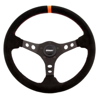 Grant® - 3-Spoke Racing Black Suede Steering Wheel with Orange Top Marker