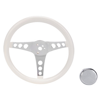 Grant® - 3-Spoke Classic Series Black Foam Steering Wheel with Chrome Perforated Spokes and White Grip