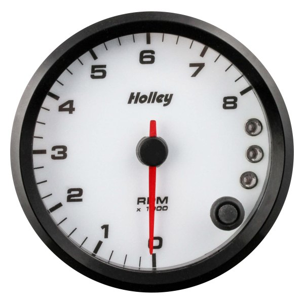 Holley® - Analog Style Series 3-3/8" Tachometer with Internal Shift Light, White, 8000 RPM