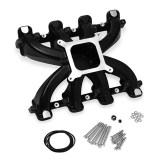 Holley® - Mid Rise Black Ceramic Carbureted Cast Single Plane Intake Manifold with Cathedral Ports
