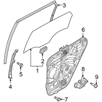 Hyundai OE - Rear Door - Glass & Hardware (Korea Built), (Blue Hybrid / Limited / Limited Hybrid / Limited Plug-In Hybrid / SEL / SEL Convenience Hybrid / SEL Plug-In Hybrid / XRT)