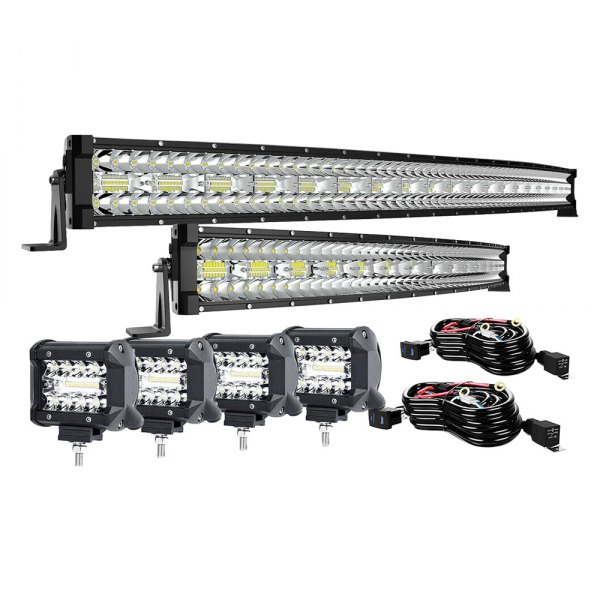 iD Select® - 52" and 22" 1122Q/672W Curved Triple Row Combo Spot/Flood Beam LED Light Bars, Full Set