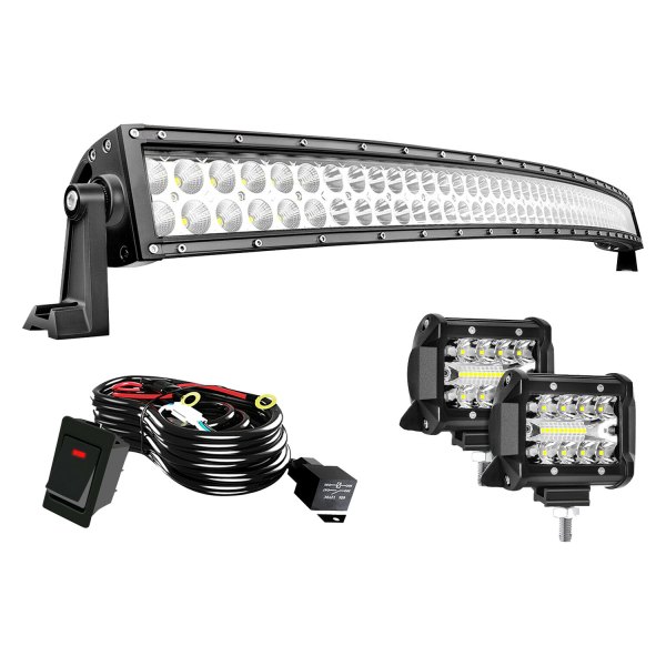 iD Select® - 42" 240W Curved Dual Row Combo Spot/Flood Beam LED Light Bar, with Two 4" Lights and Wiring Kit, Full Set