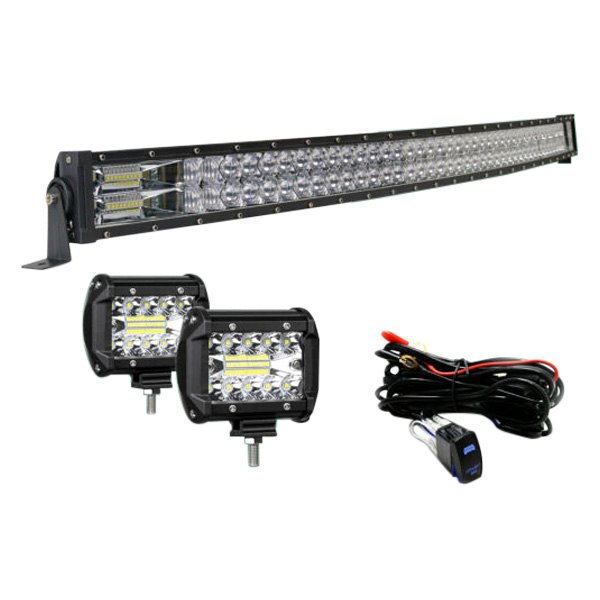 iD Select® - 5D 50" 288W Curved Dual Row Combo Beam LED Light Bar, with Two 4" Lights, Full Set