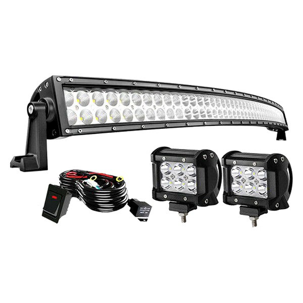 iD Select® - 50" 288W Curved Dual Row Combo Spot/Flood Beam LED Light Bar, with Two 4" 60W Lights and Wiring Kit, Full Set