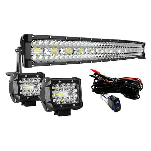 iD Select® - 32" 672W Curved Triple Row Combo Beam LED Light Bar, with Two 4" 60W Lights, Full Set