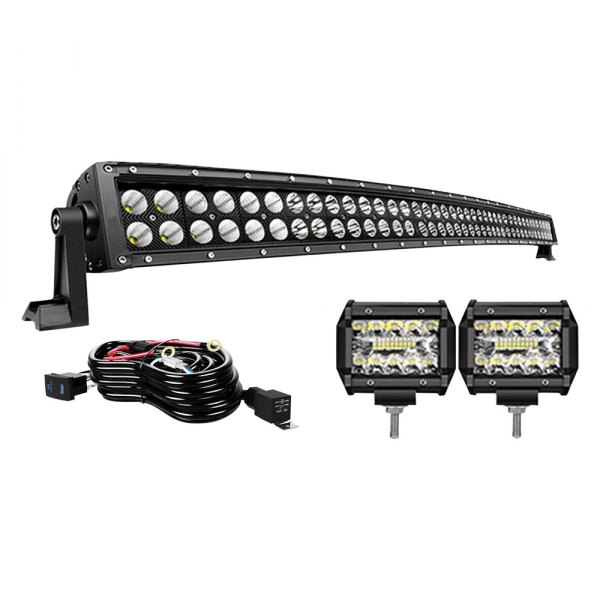 iD Select® - 42" 240W Curved Dual Row Combo Spot/Flood Beam LED Light Bar, with Two 4" Lights, Full Set