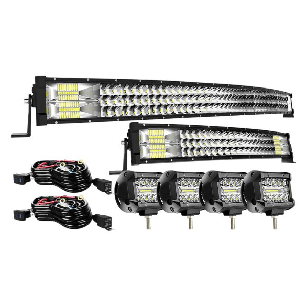 iD Select® - 42" and 22" Curved Triple Row Combo Spot/Flood Beam LED Light Bars, with Four 4" Lights, Full Set