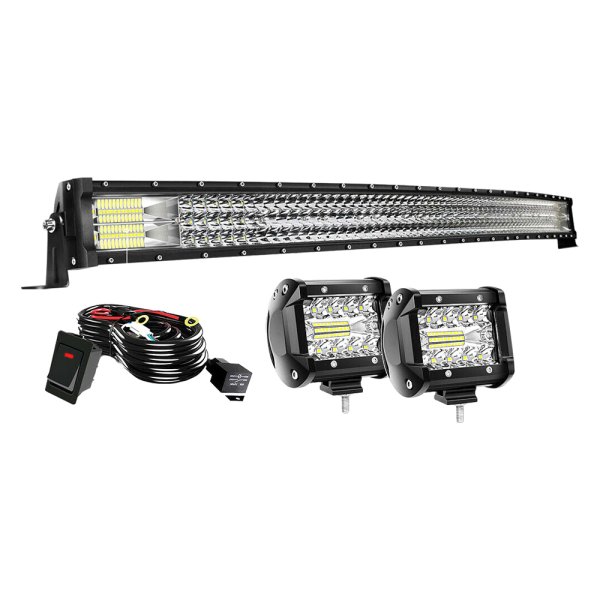 iD Select® - 40" 576W Curved Triple Row Combo Beam LED Light Bar, with Two 4" Lights, Full Set