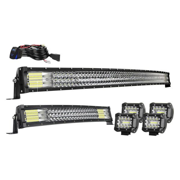 iD Select® - 52" and 22" Curved Triple Row Combo Spot/Flood Beam LED Light Bars, with Four 4" Lights, Full Set