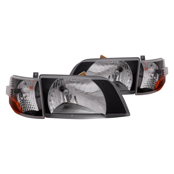 iD Select® - Driver and Passenger Side Black/Chrome Euro Headlights with Turn Signal/Corner Lights