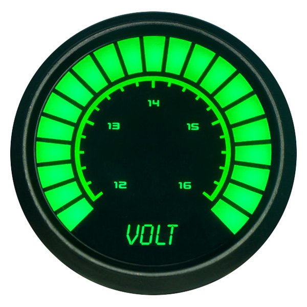 Intellitronix® - 2-1/16" LED Bargraph Voltmeter, Green, 12-16 V