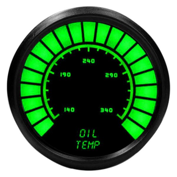 Intellitronix® - 2-1/16" LED Analog Bargraph Oil Temperature Gauge, Green, 140-340 F