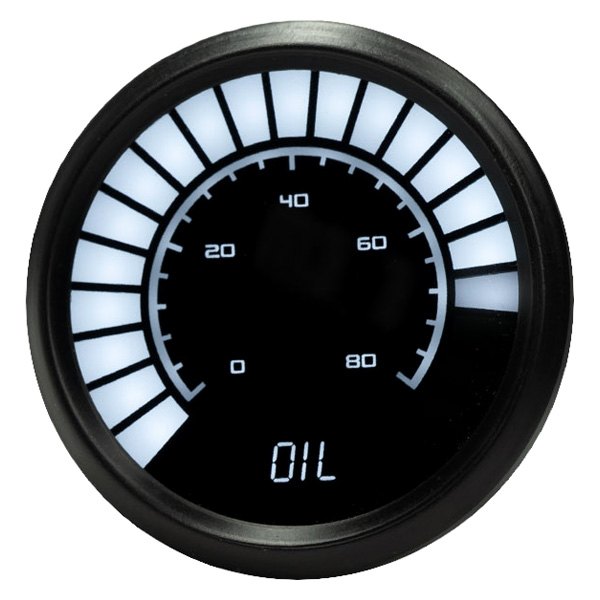 Intellitronix® - 2-1/16" LED Bargraph Oil Pressure Gauge, White, 80 PSI