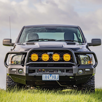 Ironman 4x4® - Premium Full Width Black Powder Coated Front Winch HD Bumper with Full Grille Guard