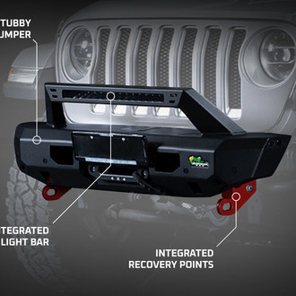 Ironman 4x4® - Raid Stubby Black Powder Coated Front Winch HD Bumper with Hoop