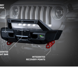 Ironman 4x4® - Raid Stubby Black Powder Coated Front Winch HD Bumper with Hoop