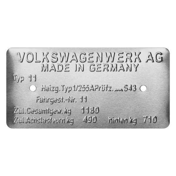 Kaferlab® - "Made in Germany" Type 11 VIN Data Information Plate