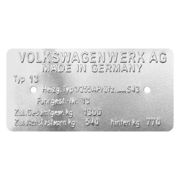 Kaferlab® - "Made in Germany" Type 13 VIN Data Information Plate
