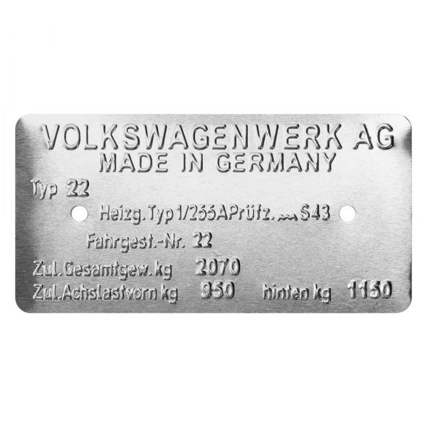 Kaferlab® - "Made in Germany" Type 22 VIN Data Information Plate