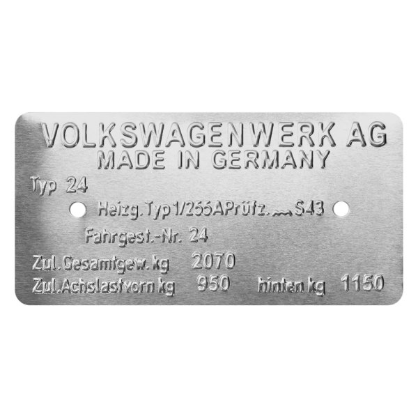 Kaferlab® - "Made in Germany" Type 24 VIN Data Information Plate