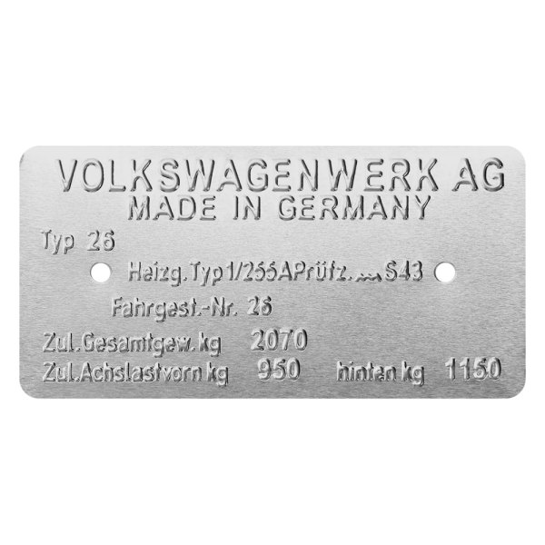 Kaferlab® - "Made in Germany" Type 26 VIN Data Information Plate