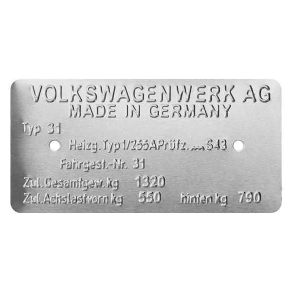 Kaferlab® - "Made in Germany" Type 311 VIN Data Information Plate