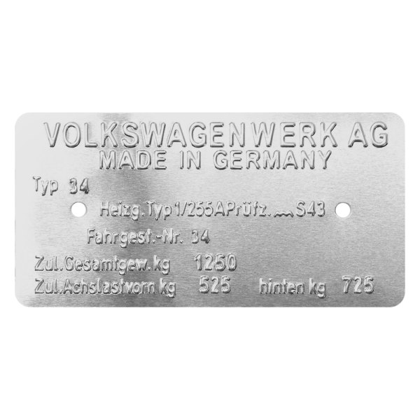 Kaferlab® - "Made in Germany" Type 34 VIN Data Information Plate