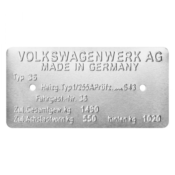 Kaferlab® - "Made in Germany" Type 361 VIN Data Information Plate