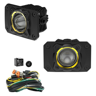 KC HiLiTES® - Rear Bumper Mounted Flex Era™ 1 Series 3" 2x23W Round Spread Beam LED Light Kit with Amber Backlight