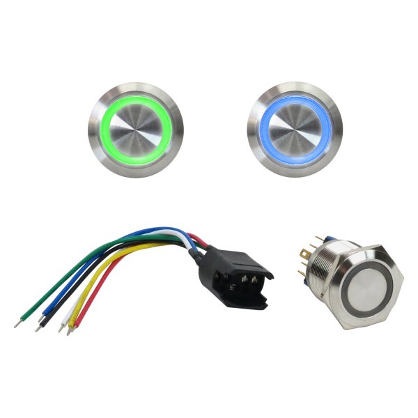  Keep It Clean® - 22 mm Latching Billet Green LED Button with Wire Harness