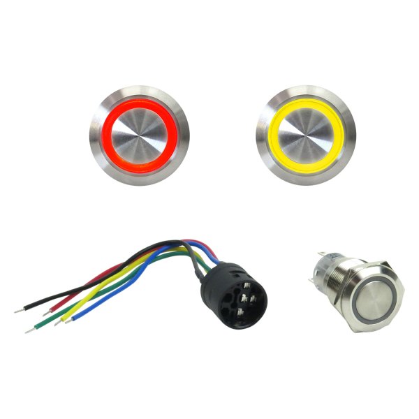  Keep It Clean® - 19 mm Latching Billet Red LED Button with Wire Harness