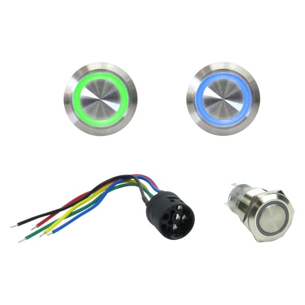  Keep It Clean® - 19 mm Latching Billet Green LED Button with Wire Harness