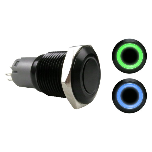  Keep It Clean® - 16 mm Black Anodized Latching Blue/Green LED Switch Button