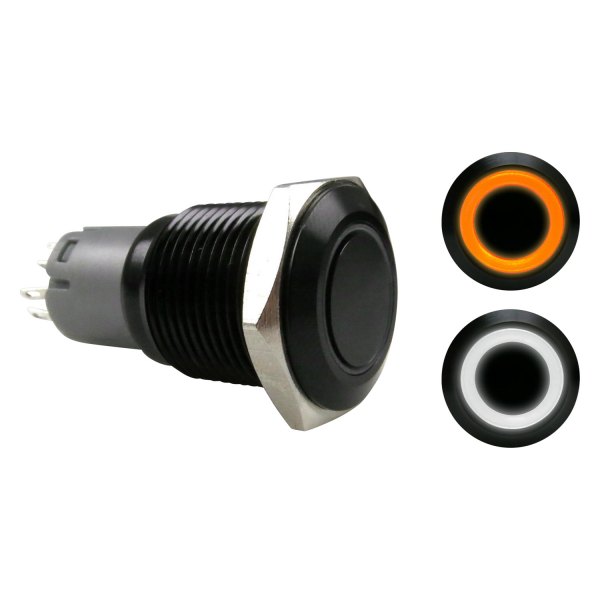  Keep It Clean® - 16 mm Black Anodized Latching White/Orange LED Switch Button