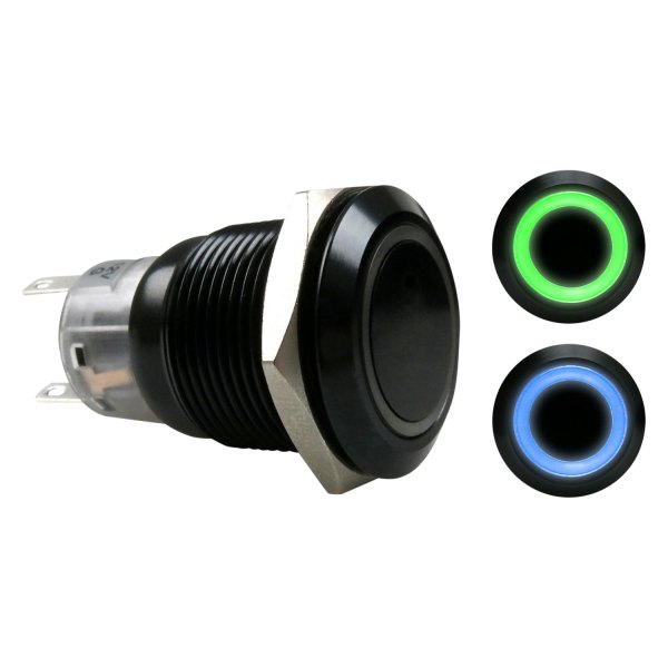  Keep It Clean® - 19 mm Black Anodized Latching Blue/Green LED Switch Button