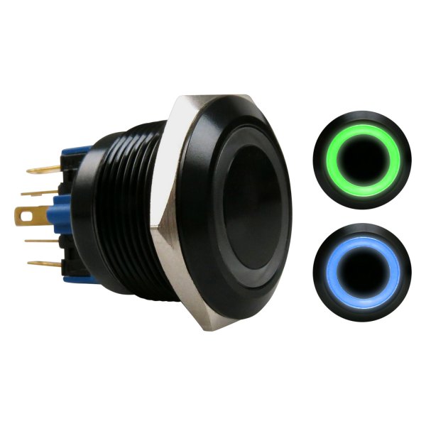 Keep It Clean® - 22 mm Black Anodized Latching Blue/Green LED Switch Button