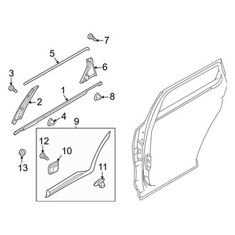 Kia OE - Rear Door - Exterior Trim (W/O Gloss Black Body Side Trim), (EX / LX / S / SX / SX Prestige / X-Line EX / X-Line S / X-Line SX Prestige)