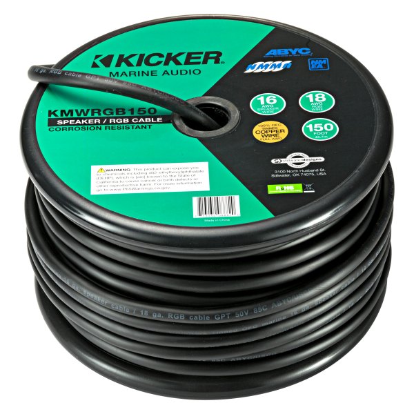 KICKER® - 16 AWG / 18 AWG 6 Wire 150' Black Stranded GPT Speaker Cable with RGB Wires