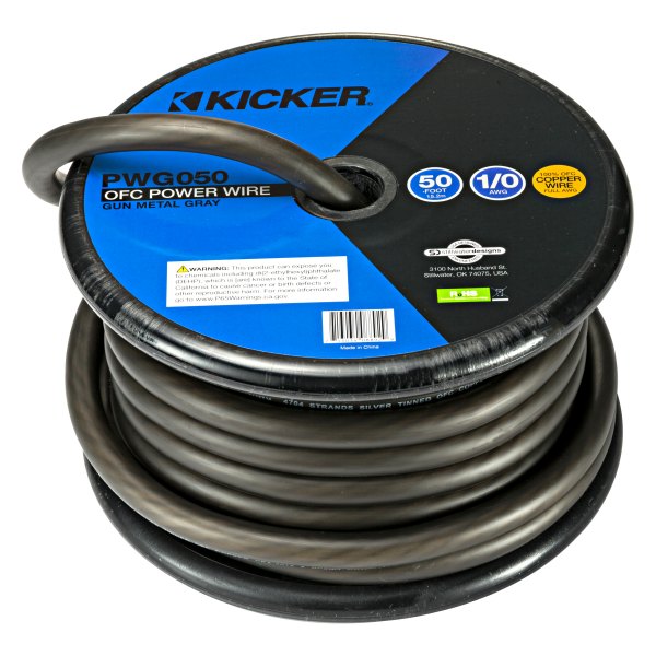 KICKER® - 1/0 AWG Single 50' Gray Stranded GPT Power Wire