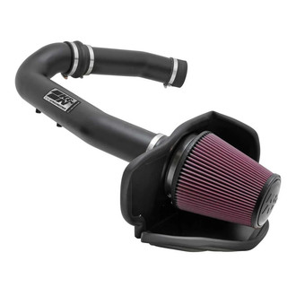 K&N® - 77 Series High-Flow Performance Aluminum Textured Black Cold Air Intake System with Red Filter