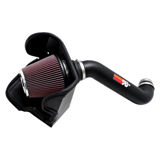 K&N® - 77 Series High-Flow Performance Aluminum Textured Black Cold Air Intake System with Red Filter