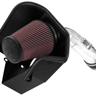 K&N® - 77 Series High-Flow Performance Aluminum Bright Aluminized Cold Air Intake System with Red Filter