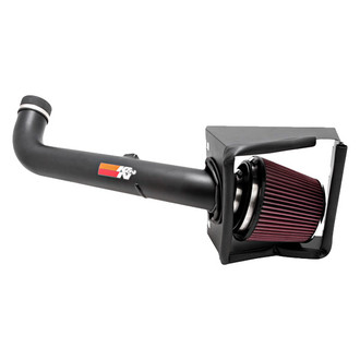 K&N® - 77 Series High-Flow Performance Aluminum Textured Black Cold Air Intake System with Red Filter