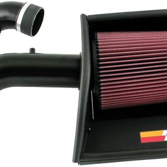 K&N® - 77 Series High-Flow Performance Aluminum Textured Black Cold Air Intake System with Red Filter