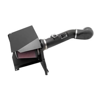 K&N® - 77 Series High-Flow Performance Aluminum Textured Black Cold Air Intake System with Red Filter