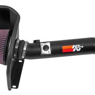 K&N® - 77 Series High-Flow Performance Aluminum Textured Black Cold Air Intake System with Red Filter