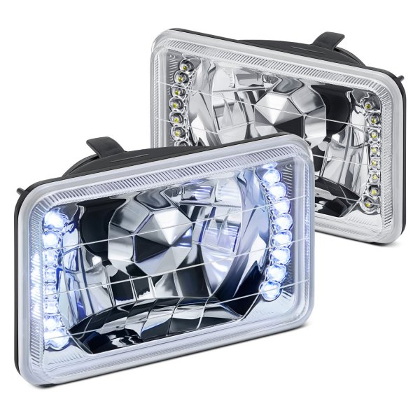 Lumen® - 4x6" Rectangular Chrome Diamond Cut LED Halo Crystal Headlights