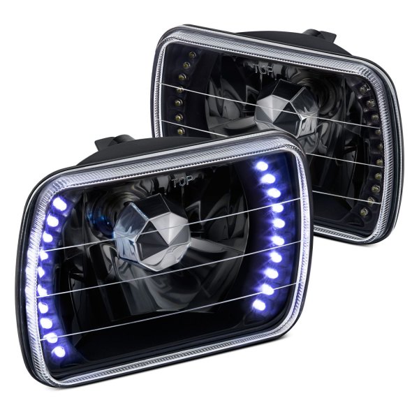 Lumen® - 7x6" Rectangular Black Diamond Cut LED Halo Crystal Headlights